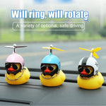 Yellow Rubber Duck Toy Ornaments for Car Dashboard with Propeller Helmet.